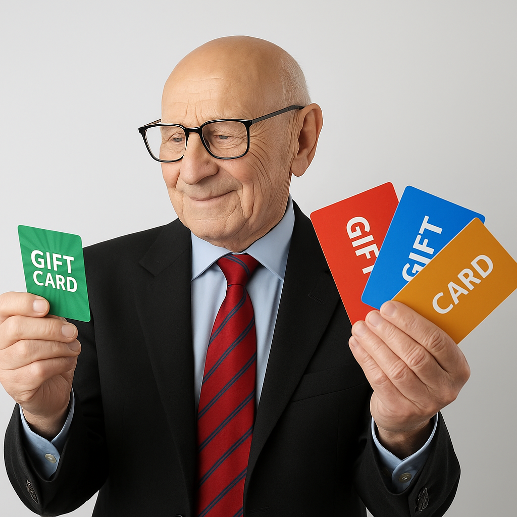 Businessman with gift cards