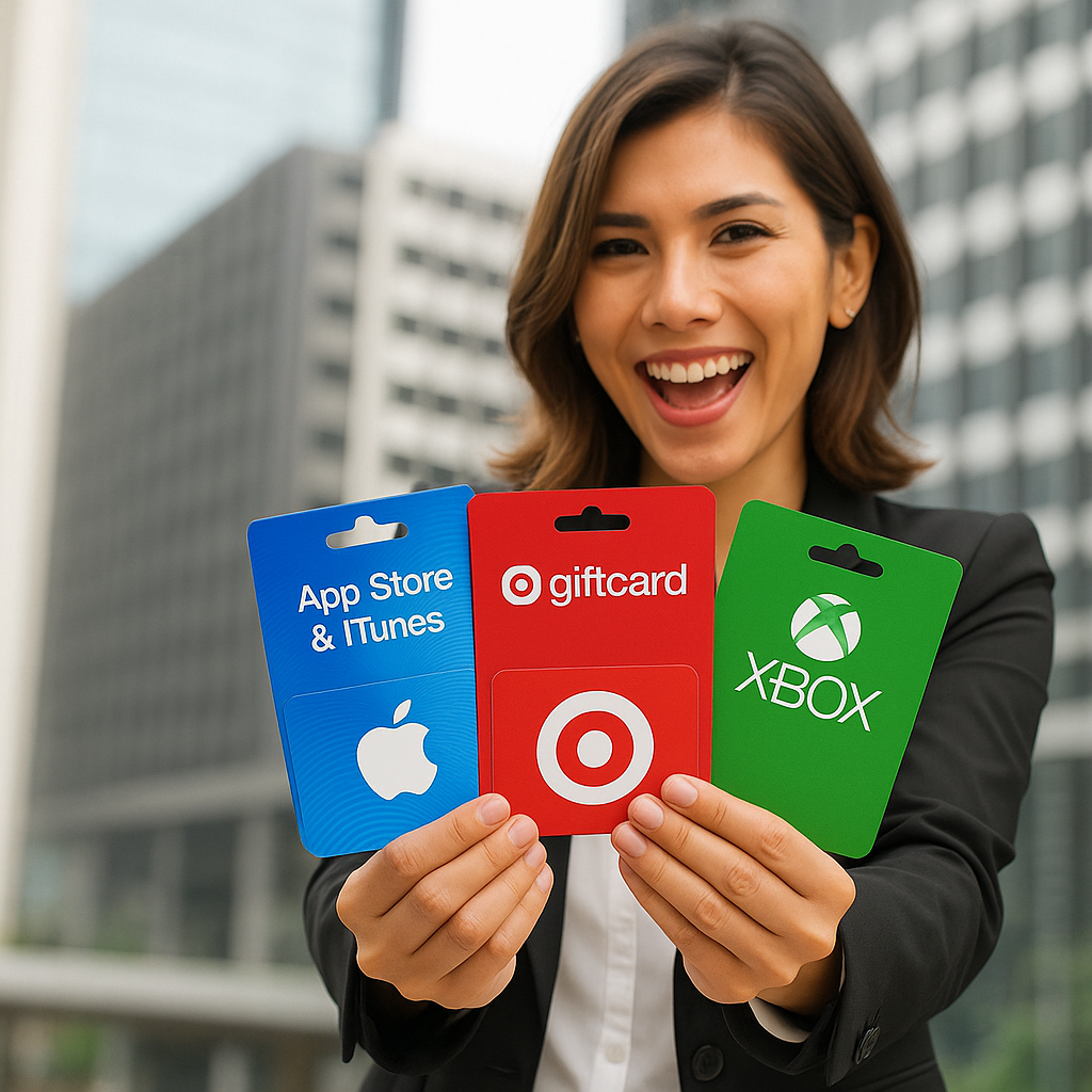 Happy customer with gift cards